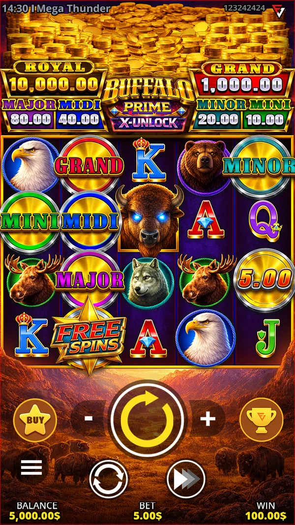 Buffalo Prime X-Unlock mobile — Hauptspiel-Bildschirm